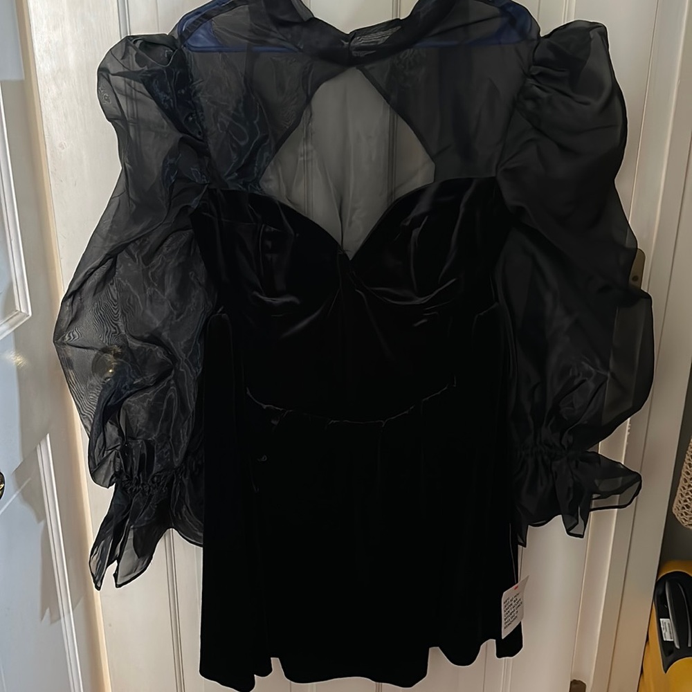 ASOS plus size velvet mini dress with high neck and sheer sleeves size 18.